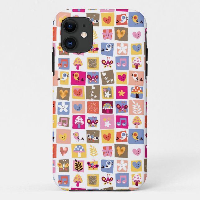 niedliche Blumen, Vögel, Herzen quadriert Muster Case-Mate iPhone Hülle (Rückseite)