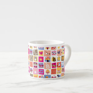 niedliche Blumen, Vögel, Herzen quadriert Muster Espressotasse