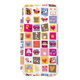 niedliche Blumen, Vögel, Herzen quadriert Muster Incipio Watson™ iPhone 5 Geldbörsen Hülle
