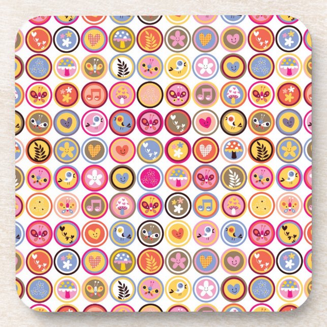 niedliche Blumen, Vögel, Herzmuster Getränkeuntersetzer (Vorderseite)