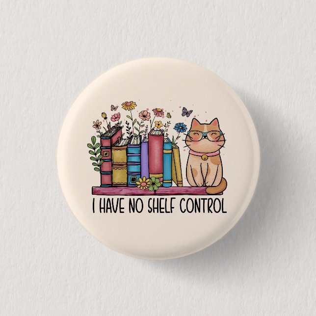 Niedliche Blumenbücher und Katzen Button (Vorderseite)