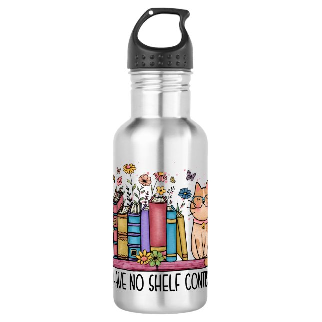 Niedliche Blumenbücher und Katzen Edelstahlflasche (Vorderseite)