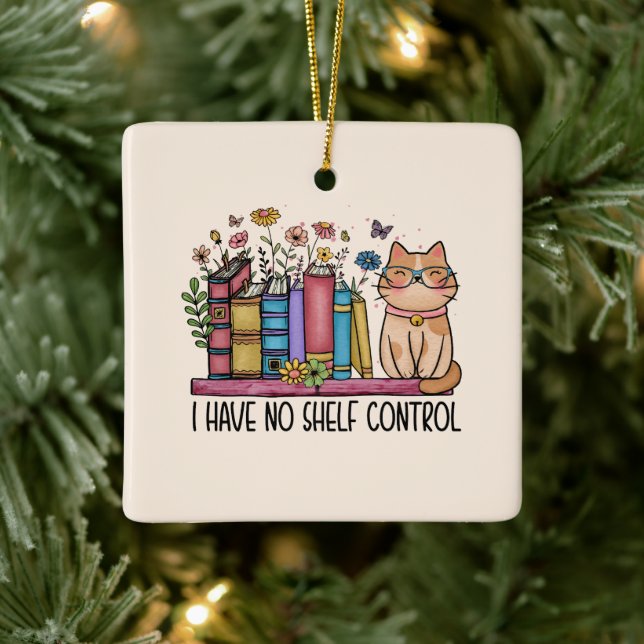 Niedliche Blumenbücher und Katzen Keramikornament (Baum)