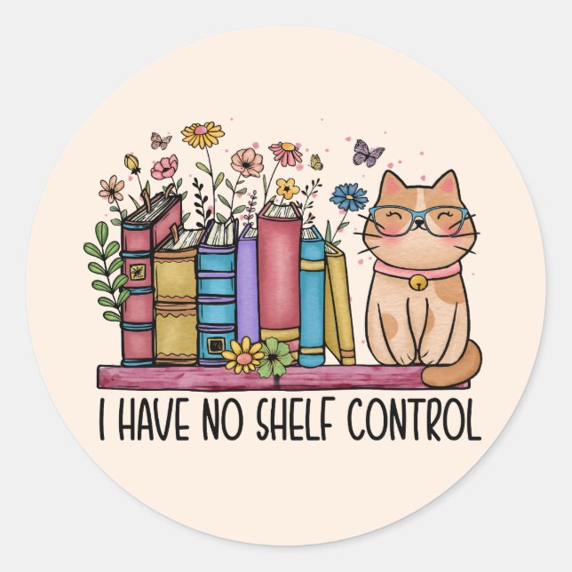 Niedliche Blumenbücher und Katzen Runder Aufkleber (Vorderseite)