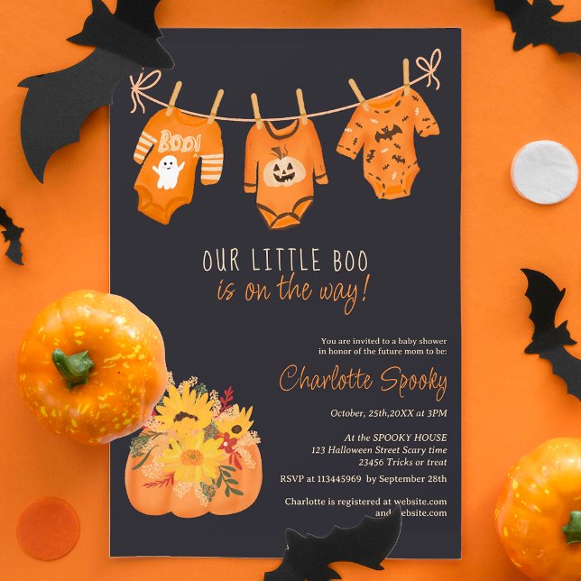 Niedliche Blumendusche Einladung (Cute floral Halloween little boo baby shower Invitation on dark)