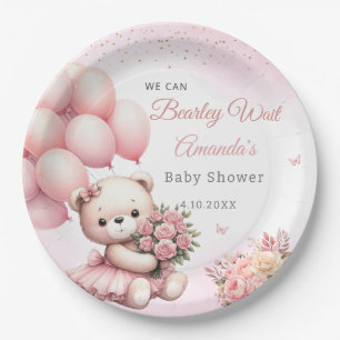 Niedliche Blumendusche Pink Teddy Bear Girl Babydu Pappteller