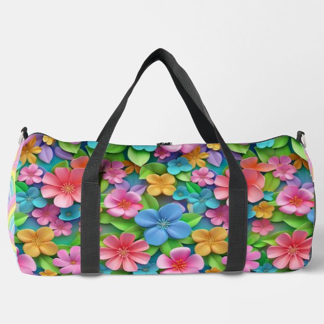 Niedliche Blumenfantasy & Rainbow Whimsy Dualdesig Duffle Bag (Vorderseite)