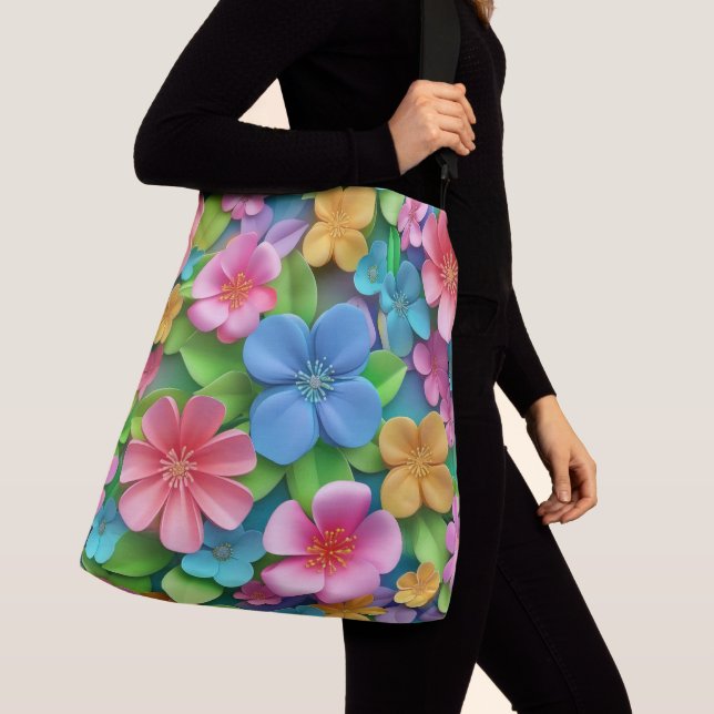 Niedliche Blumenfantasy & Rainbow Whimsy Dualdesig Tragetaschen Mit Langen Trägern (Von Nahem)