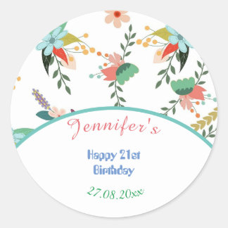 Niedliche Blumenfreuden zum Geburtstag, den 21. Runder Aufkleber