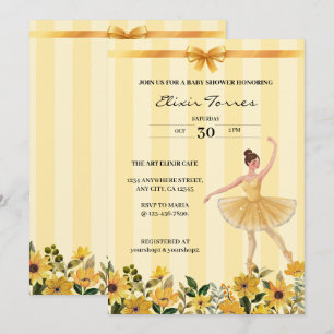 Niedliche Blumengelbe Ballerina Ribbon Babydusche Einladung