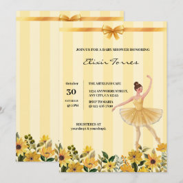 Niedliche Blumengelbe Ballerina Ribbon Babydusche Einladung