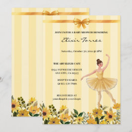 Niedliche Blumengelbe Ballerina Ribbon Babydusche Einladung
