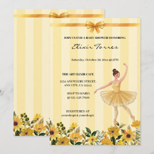 Niedliche Blumengelbe Ballerina Ribbon Babydusche Einladung