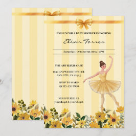 Niedliche Blumengelbe Ballerina Ribbon Babydusche Einladung