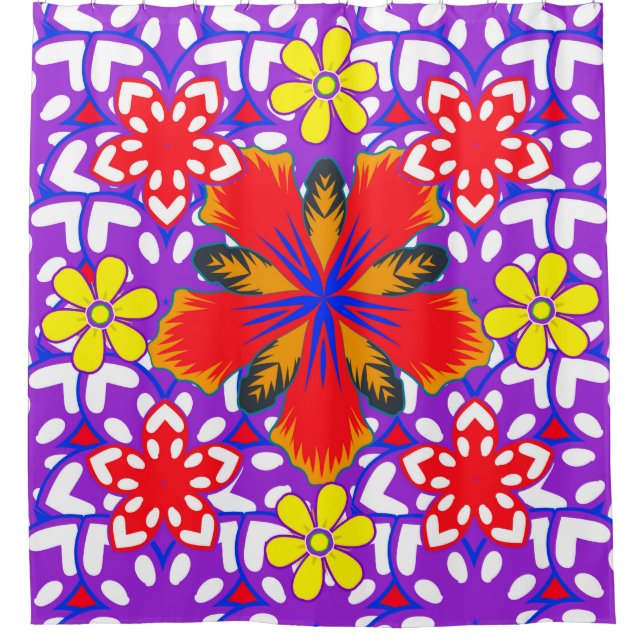 Niedliche, blumengeschmückte, nahtlose Ditsy-Muste Duschvorhang (Vorderseite)