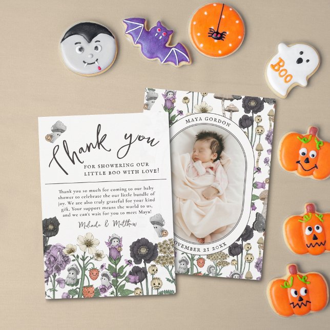 Niedliche Blumenghost Halloween Kinderdusche Viele Dankeskarte (Halloween Baby shower photo thank you cards)