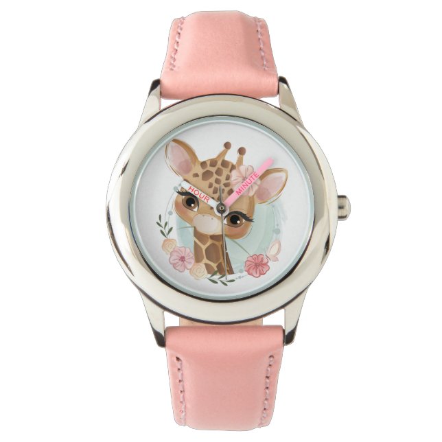 Niedliche Blumengiraffe Armbanduhr (Vorderseite)