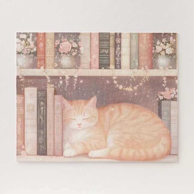 Niedliche Blumenkatze und Bücher (Horizontal)