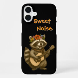 Niedliche Blumenkrone Raccoon Gitarre spielen iPhone 16 Plus Hülle