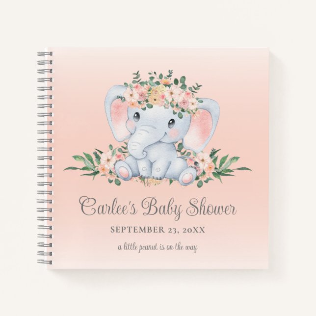 Niedliche Blumenlephant Baby Girl Babydusche Notizbuch (Vorderseite)