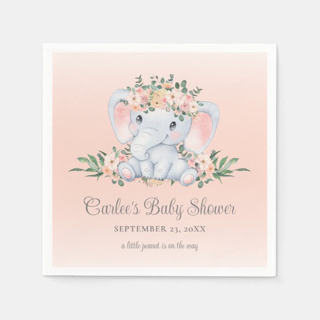 Niedliche Blumenlephant Baby Girl Babydusche Serviette (Vorderseite)
