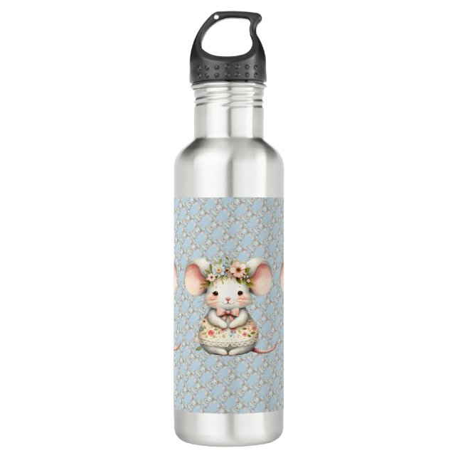 Niedliche Blumenmousse Blume Krone Edelstahlflasche (Vorderseite)