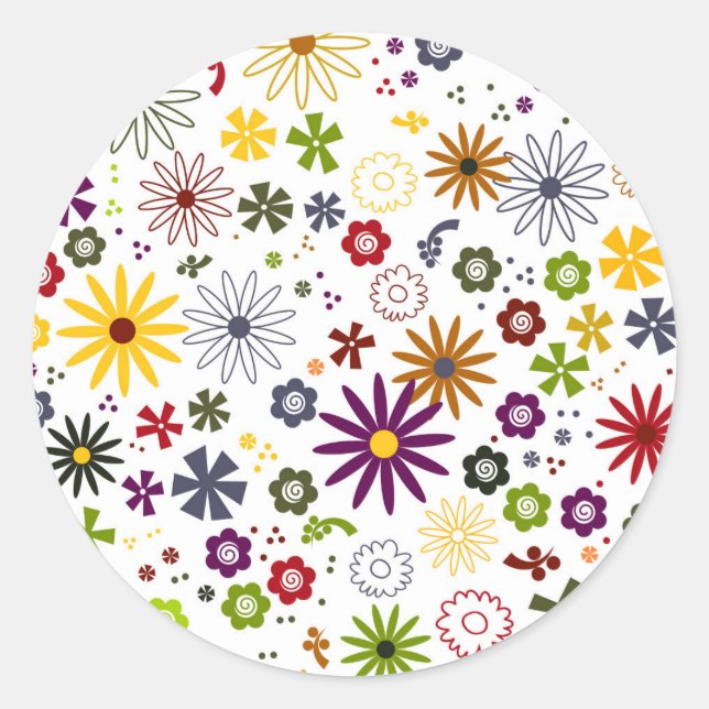 Niedliche Blumenmuster auf weißem Hintergrund Runder Aufkleber (Vorderseite)