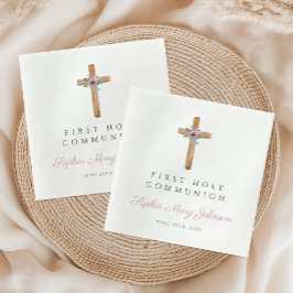 Niedliche Blumenrosa Cross Girl Erste Kommune Serviette