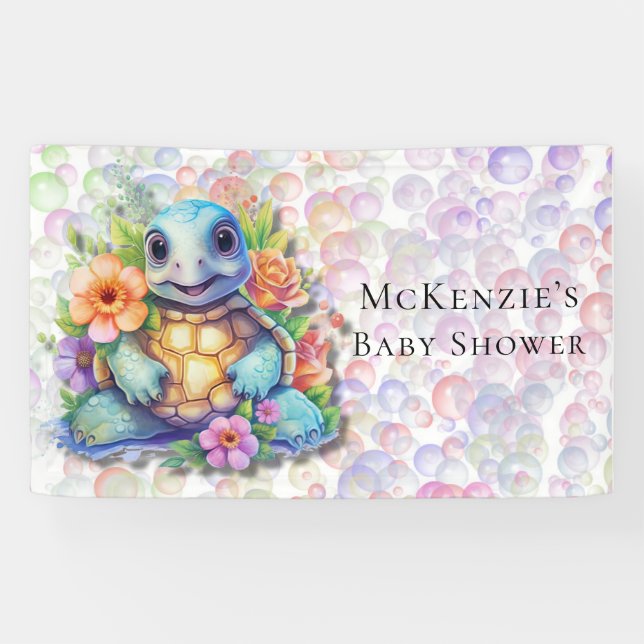 Niedliche Blumenschildkröte und Bläschen Babydusch Banner (Horizontal)