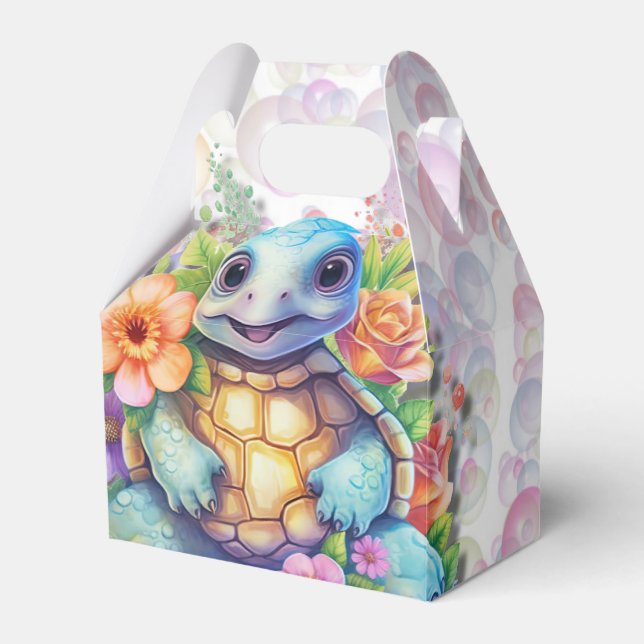 Niedliche Blumenschildkröte und Bläschen Babydusch Geschenkschachtel (Vorderseite)