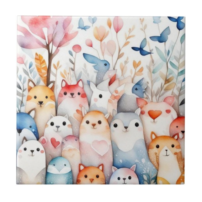 Niedliche Blumentiere niedliche Gestaltung Fliese (Vorderseite)