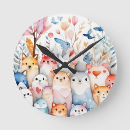 Niedliche Blumentiere niedliche Gestaltung Runde Wanduhr