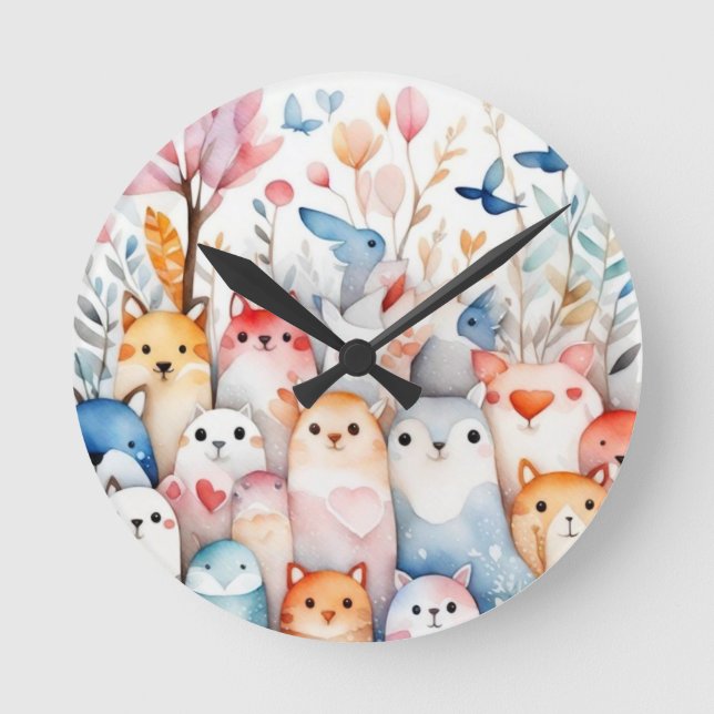 Niedliche Blumentiere niedliche Gestaltung Runde Wanduhr (Vorderseite)