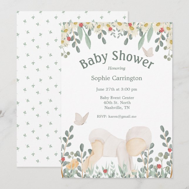 Niedliche Blumenwasser Kinderdusche Einladung (Vorne/Hinten)