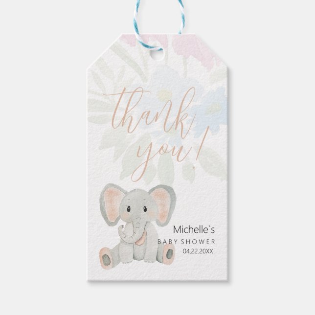 Niedliche Blush Elephant Aquarellfarben Geschenkanhänger (Vorderseite)