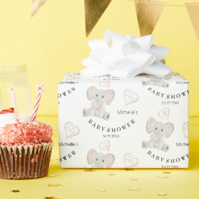 Niedliche Blush Elephant Aquarellfarben Geschenkpapier (Geburtstagsparty)