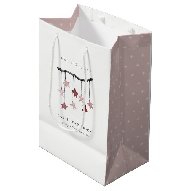 Niedliche Blush Pink Star Mobile Baby Dusche Mittlere Geschenktüte (Vorderseite Schrägansicht)