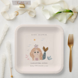Niedliche Blush Sea Meerjungfrau Girl Babydusche Pappteller