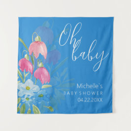 Niedliche Blüten und blaue Frühlingsfarben Blume Wandteppich