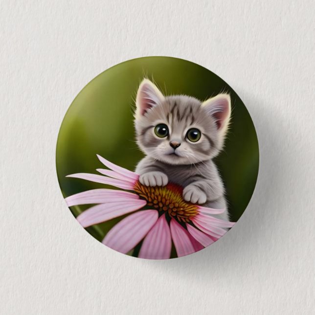 Niedliche Blütenkatze Button (Vorderseite)