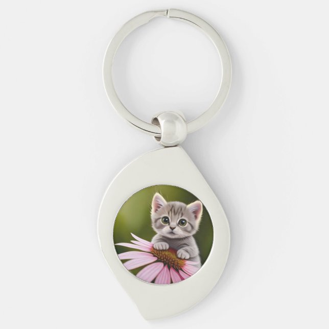 Niedliche Blütenkatze Schlüsselanhänger (Vorderseite)