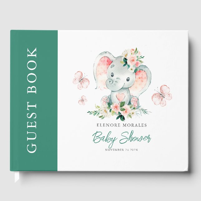 Niedliche Blütenlephant-Babydusche Gästebuch (Vorderseite)