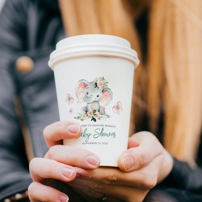 Niedliche Blütenlephant-Babydusche Pappbecher (Von Creator hochgeladen)