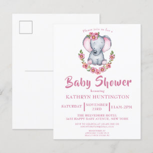 Niedliche Blütenlephant Pink Babydusche Einladung