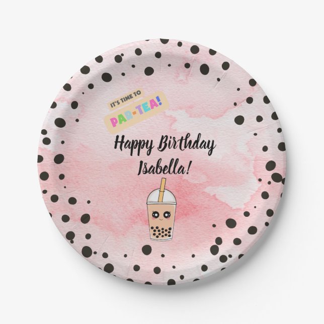 Niedliche Boba Tea Birthday Party Paper Teller (Vorderseite)