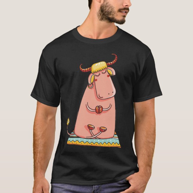 Niedliche Bohemische Yoga Kuh Lotus Position Zen M T-Shirt (Vorderseite)