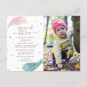 Niedliche Boho Baby-Mädchen-Foto-Karten-3. Einladungspostkarte