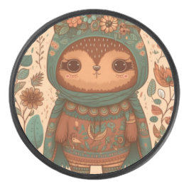 Niedliche Boho-Blütenuhu Eishockey Puck