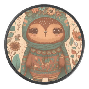 Niedliche Boho-Blütenuhu Eishockey Puck