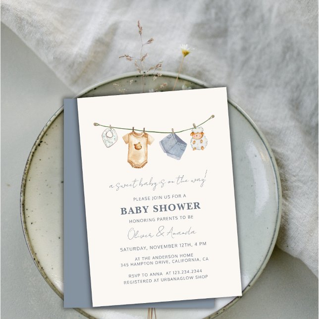 Niedliche Boho Clothesline Babydusche Einladung (Cute Simple Boho Clothesline Baby Shower Invitation)
